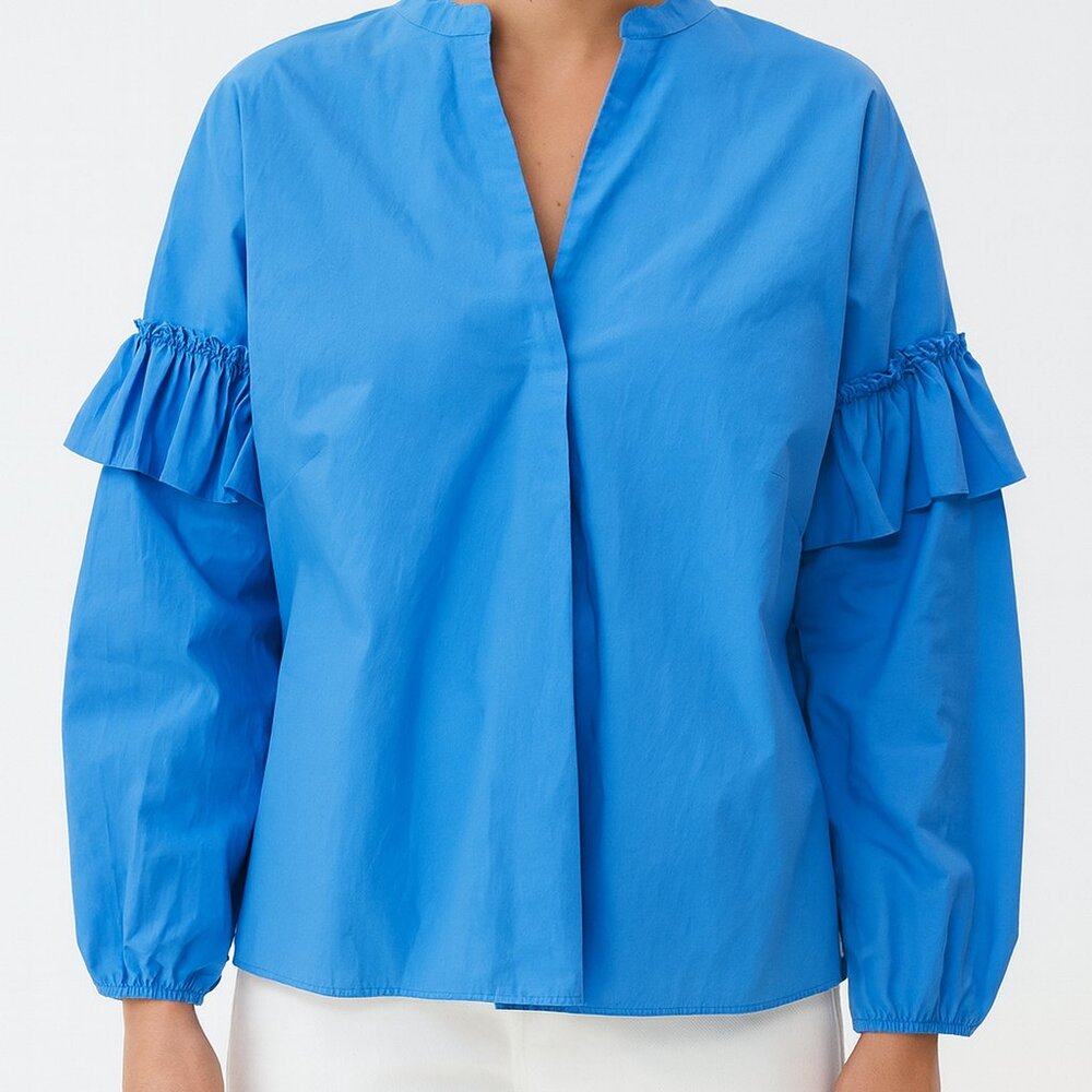 Escada blue ruffle detail blouse size 44